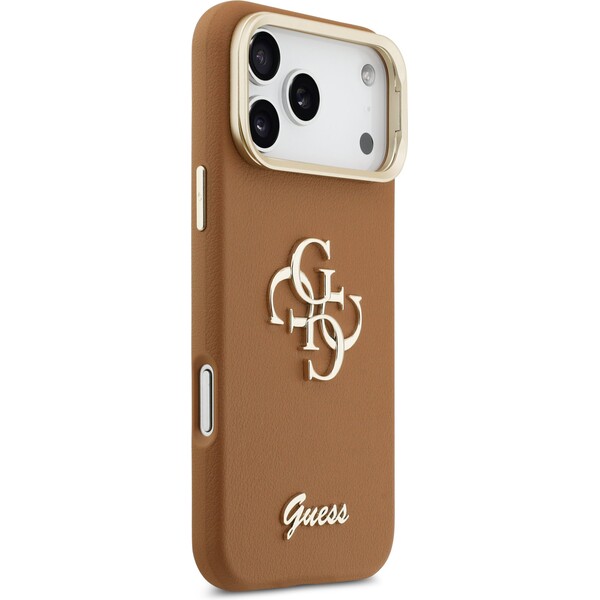 Guess-PU-Grained-4G-Logo-Stand-Camera-Frame-kryt-iPhone-17-Pro-Max-hnedy