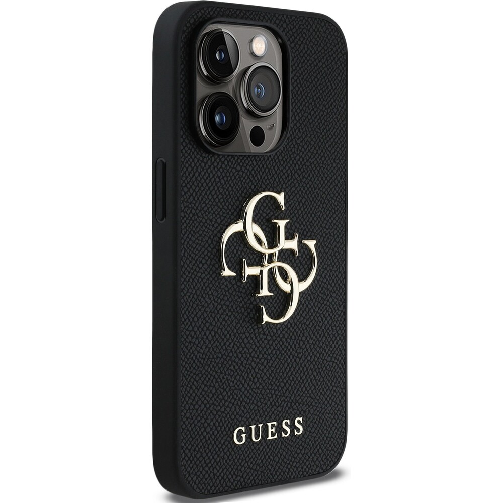 Guess-PU-Grained-4G-Metal-Logo-kryt-iPhone-14-Pro-cerny