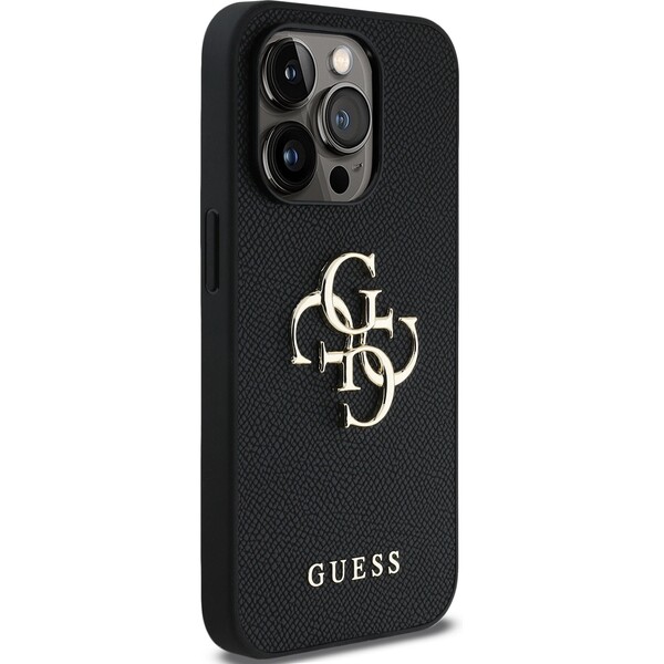 Guess-PU-Grained-4G-Metal-Logo-kryt-iPhone-14-Pro-cerny