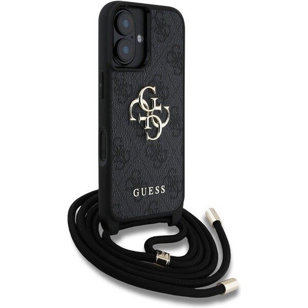 Guess-PU-4G-Metal-Logo-Crossbody-popruh-kryt-iPhone-16-cerny