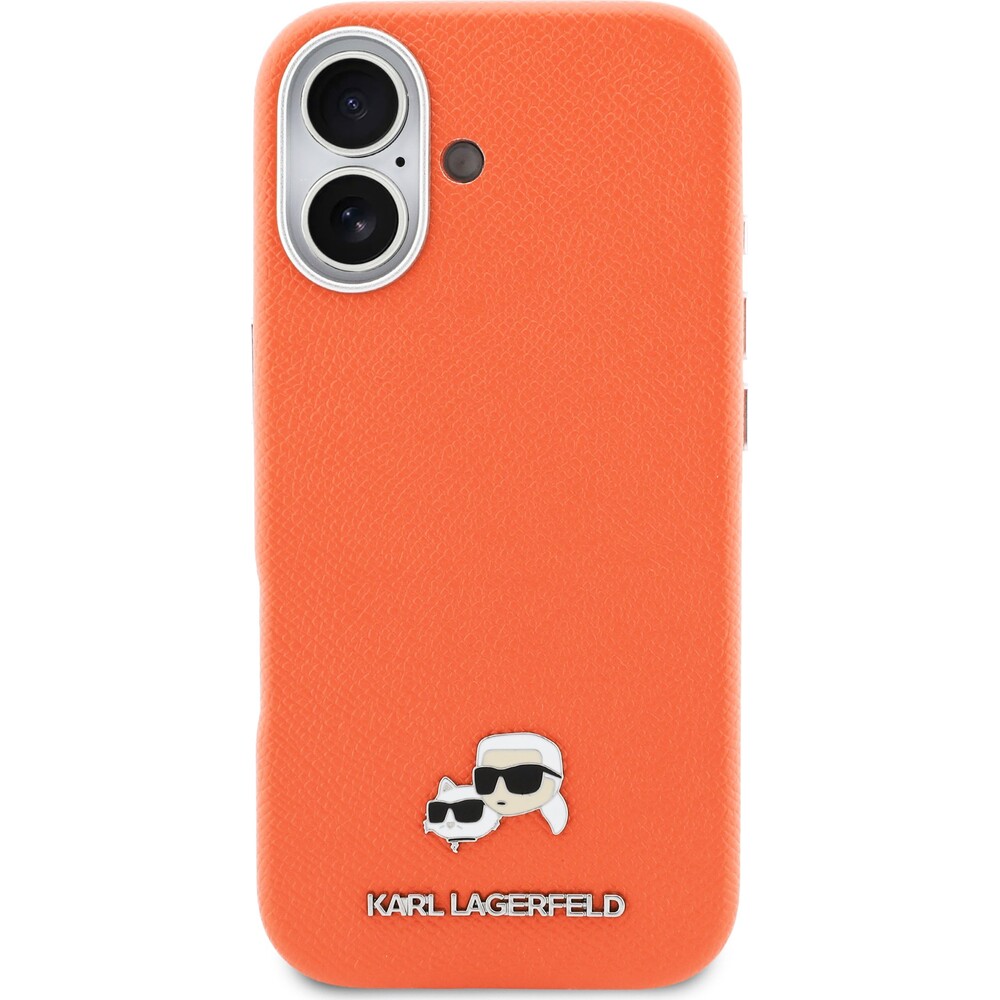 Karl-Lagerfeld-PU-Karl-and-Choupette-Heads-Pins-MagSafe-kryt-iPhone-17-oranzovy