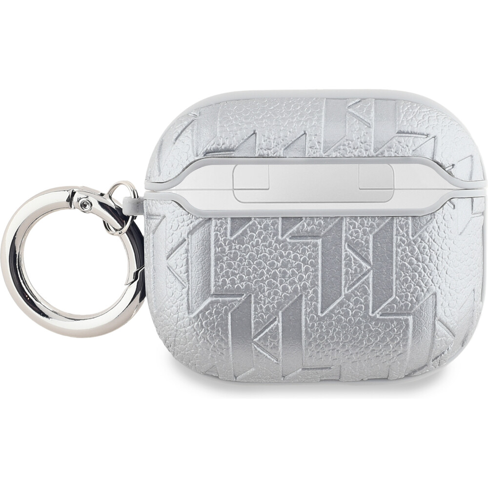 Karl-Lagerfeld-PU-Embossed-Choupette-Head-pouzdro-AirPods-3-stribrne