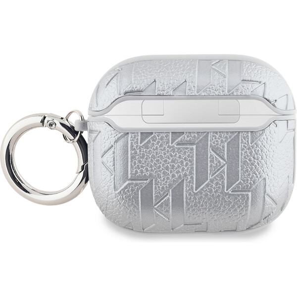 Karl-Lagerfeld-PU-Embossed-Choupette-Head-pouzdro-AirPods-3-stribrne