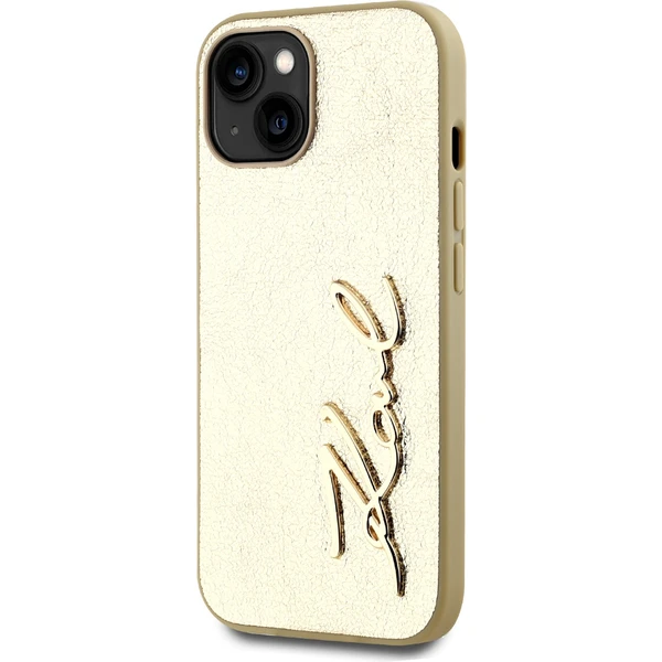 Karl Lagerfeld Wrinkled PU Signature Logo zadní kryt iPhone 15 zlatý - Pouzdra - Obrázek 8RO5000J01