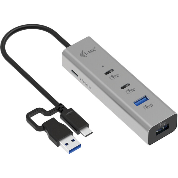 i-tec-USB-Hub-4v1-PD-85W-stribrny