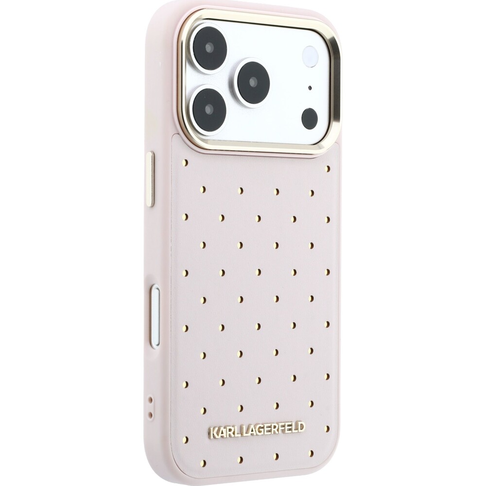 Karl-Lagerfeld-PU-Perforated-Gold-Dots-MagSafe-kryt-iPhone-17-Pro-Max-ruzovy