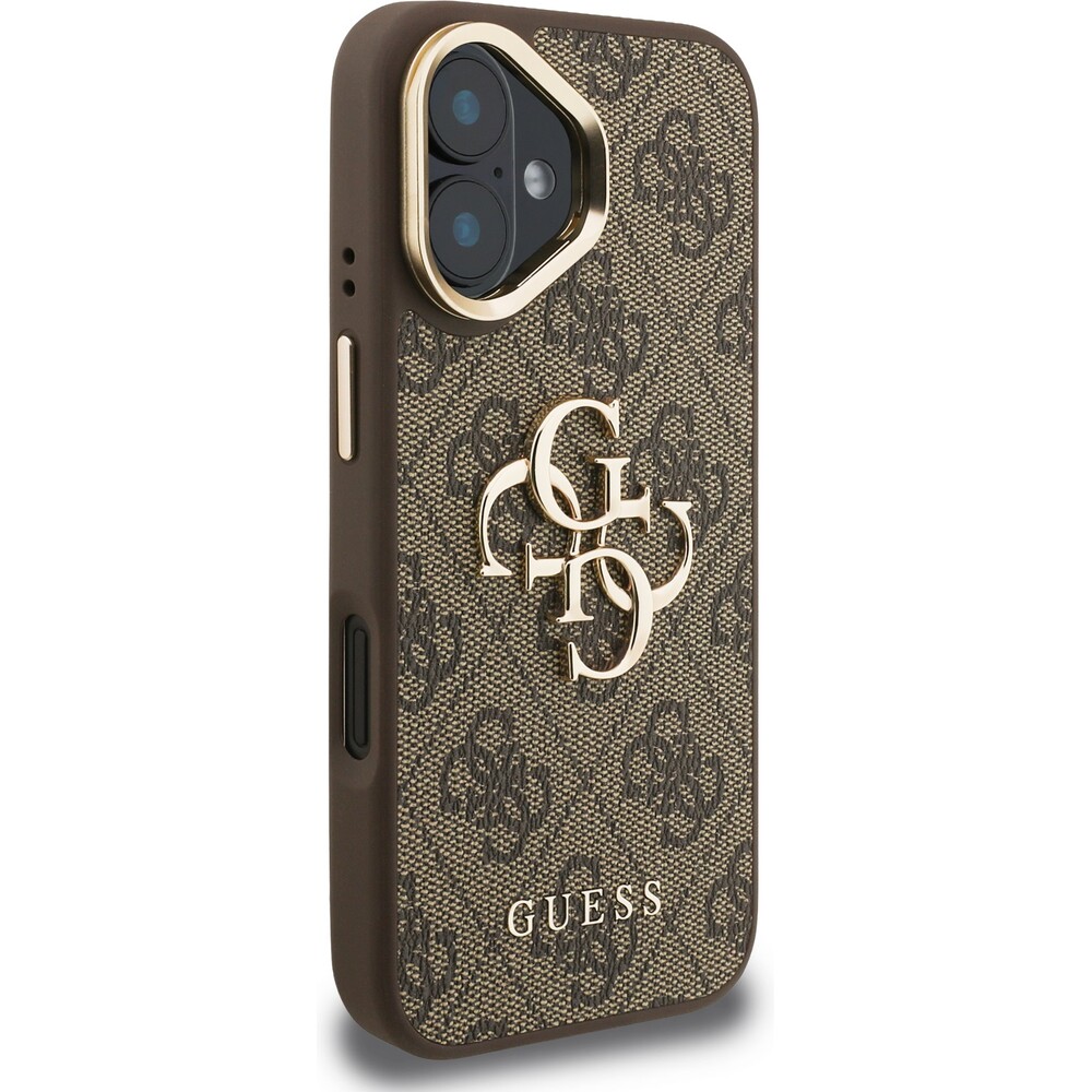Guess-PU-4G-Metal-Logo-Stand-Camera-Frame-kryt-iPhone-16-hnedy