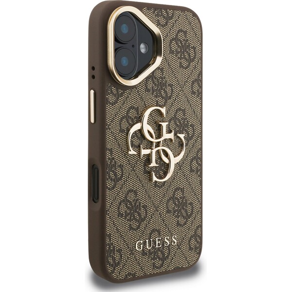 Guess-PU-4G-Metal-Logo-Stand-Camera-Frame-kryt-iPhone-16-hnedy