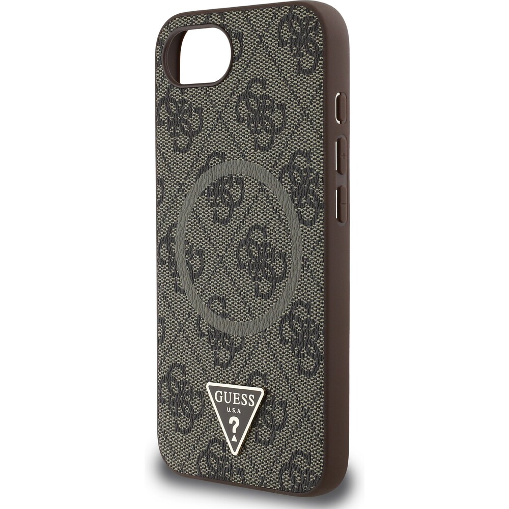 Guess-PU-4G-Strass-Triangle-Metal-Logo-kryt-iPhone-17e-16e-hnedy