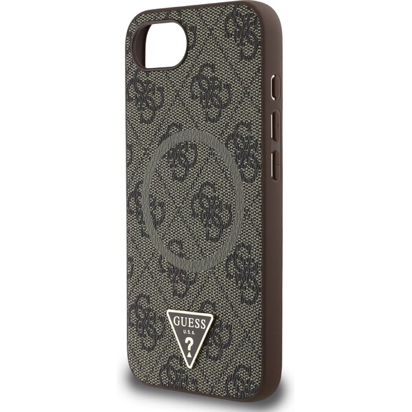 Guess-PU-4G-Strass-Triangle-Metal-Logo-kryt-iPhone-17e-16e-hnedy