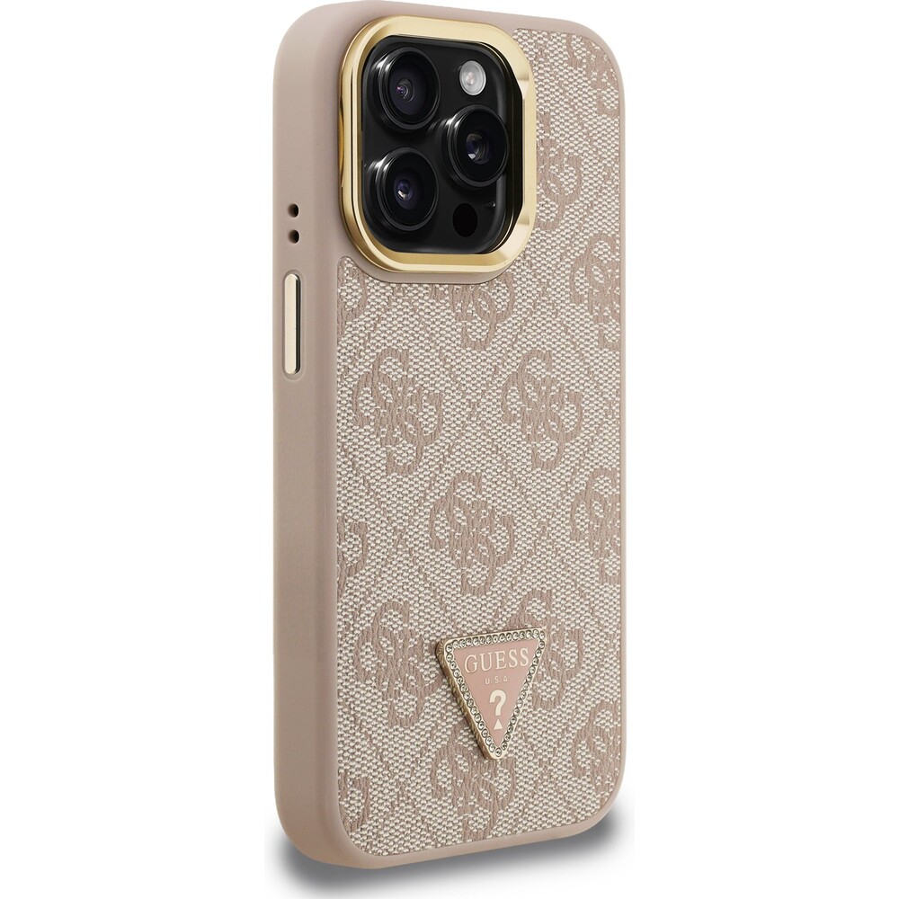 Guess-PU-4G-Strass-Triangle-Logo-Stand-Camera-Frame-MagSafe-kryt-iPhone-15-Pro-Max-ruzovy