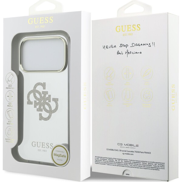 Guess-PC-TPU-Mirror-4G-Glitter-Logo-MagSafe-kryt-iPhone-17-Pro-zlaty