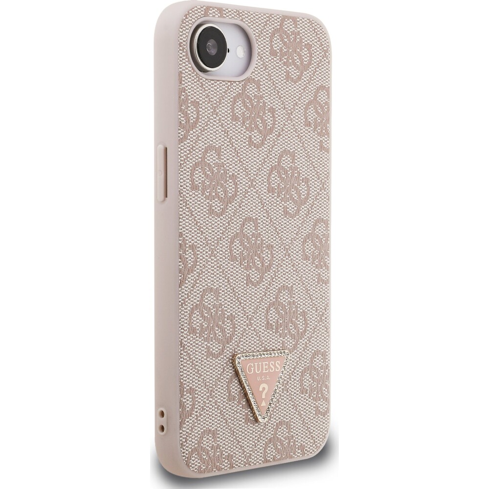 Guess-PU-4G-Strass-Triangle-Metal-Logo-kryt-iPhone-17e-16e-ruzovy