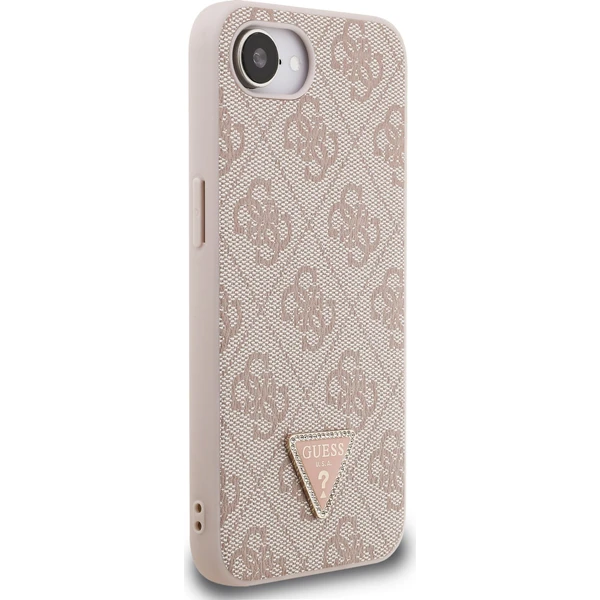 Guess-PU-4G-Strass-Triangle-Metal-Logo-kryt-iPhone-17e-16e-ruzovy