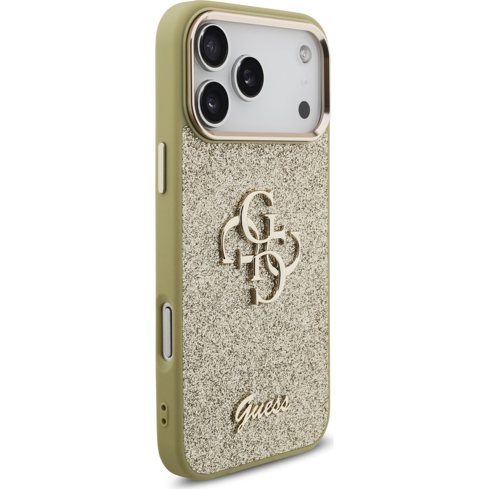 Guess-PU-Fixed-Glitter-4G-Metal-Frame-kryt-iPhone-17-Pro-Max-zlaty