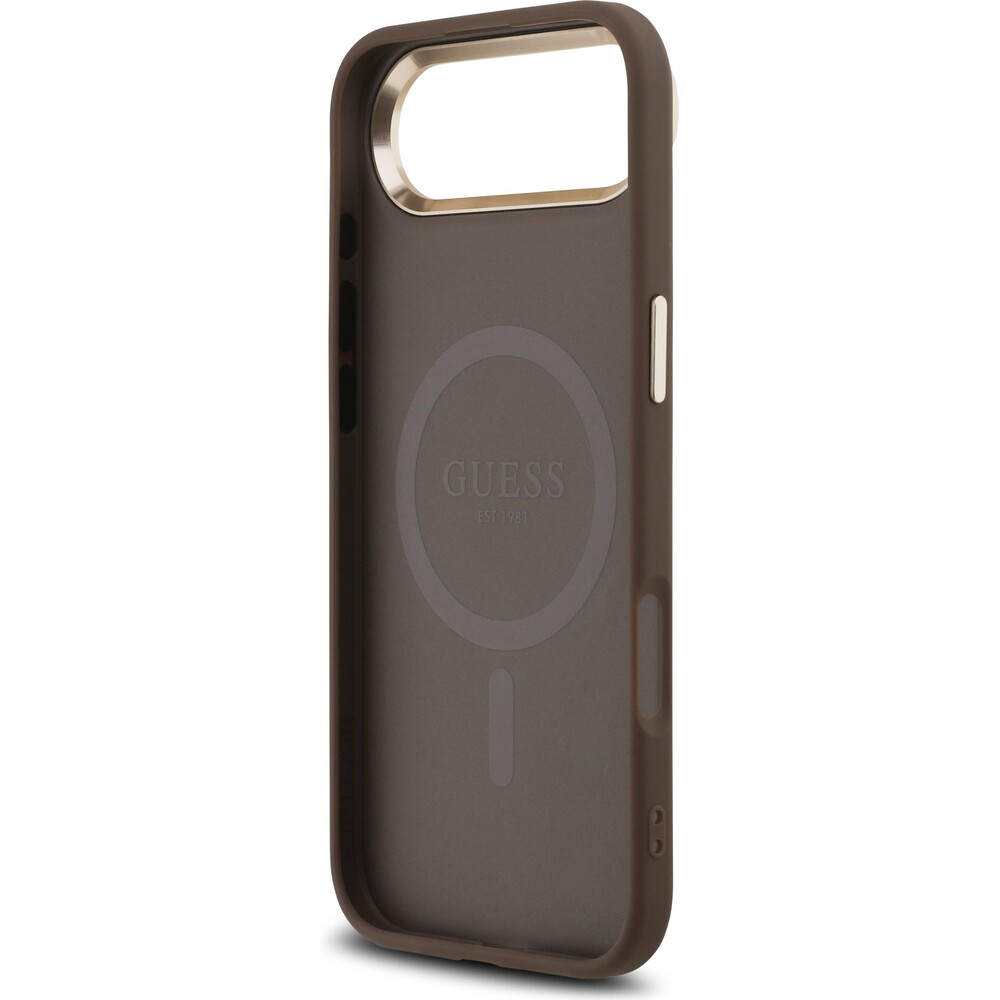 Guess-PU-Leather-4G-Triangle-Logo-Gold-Frame-MagSafe-kryt-iPhone-Air-hnedy