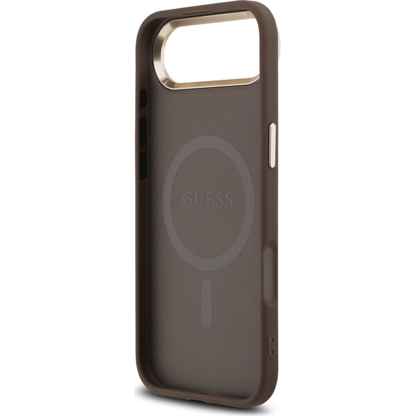 Guess-PU-Leather-4G-Triangle-Logo-Gold-Frame-MagSafe-kryt-iPhone-Air-hnedy