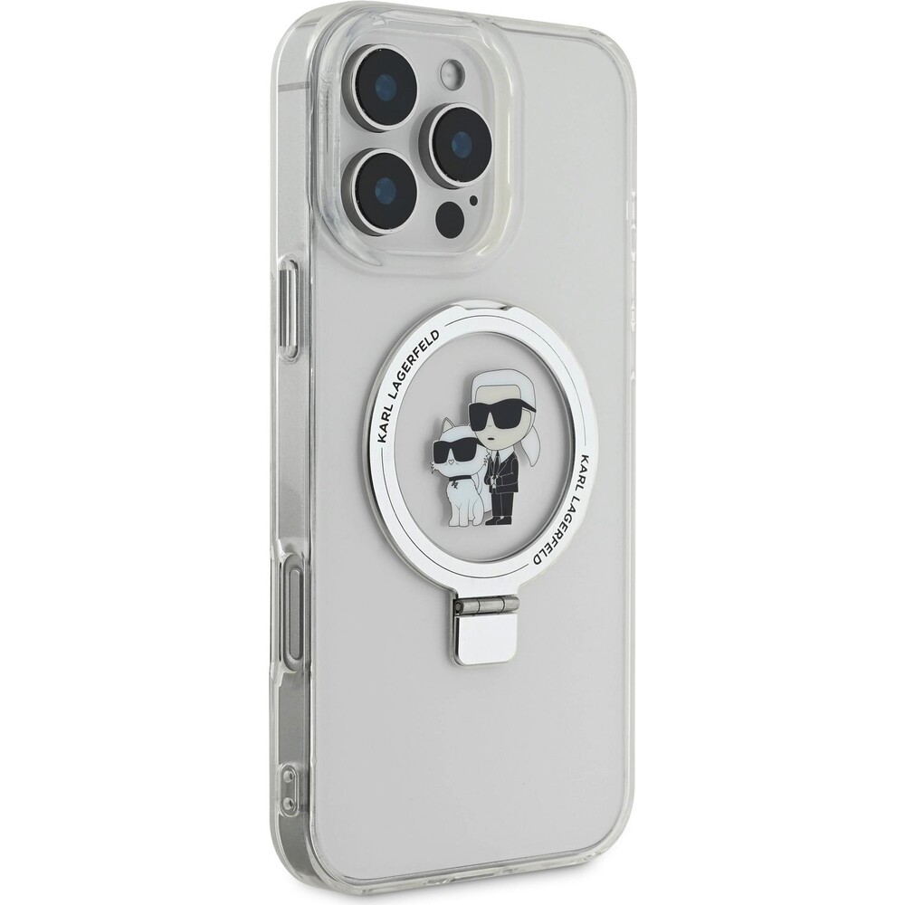 Karl-Lagerfeld-Ringstand-Karl-and-Choupette-MagSafe-kryt-pro-iPhone-16-Pro-Max-bily