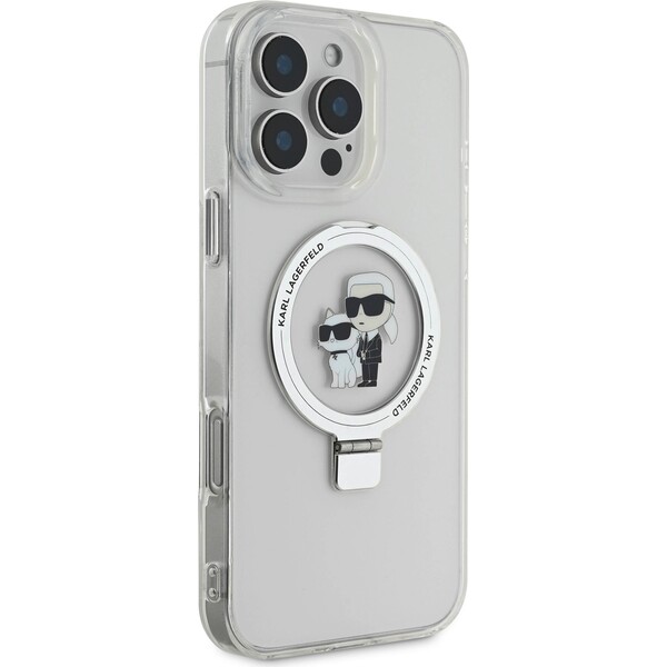 Karl-Lagerfeld-Ringstand-Karl-and-Choupette-MagSafe-kryt-pro-iPhone-16-Pro-Max-bily