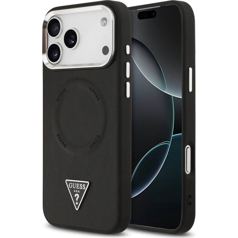 Guess-PU-Leather-Triangle-Logo-MagSafe-kryt-iPhone-17-Pro-cerny