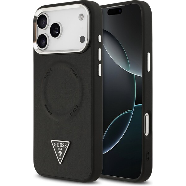 Guess-PU-Leather-Triangle-Logo-MagSafe-kryt-iPhone-17-Pro-cerny