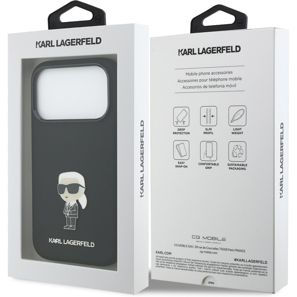 Karl-Lagerfeld-Liquid-Silicone-Metal-Ikonik-kryt-iPhone-17-Pro-cerny