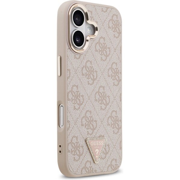 Guess-PU-Leather-4G-Triangle-Logo-Gold-Frame-MagSafe-kryt-iPhone-17-ruzovy