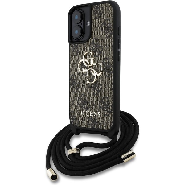 Guess-PU-4G-Metal-Logo-Crossbody-popruh-kryt-iPhone-16-hnedy