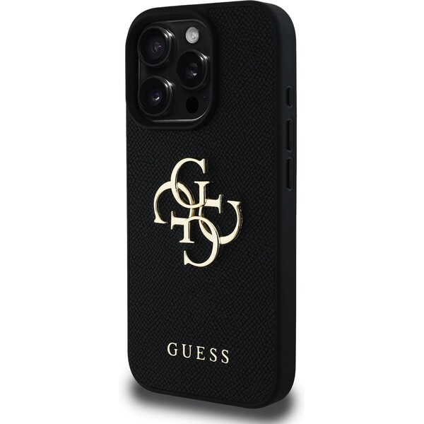 Guess-PU-Grained-4G-Metal-Logo-kryt-iPhone-15-Pro-cerny