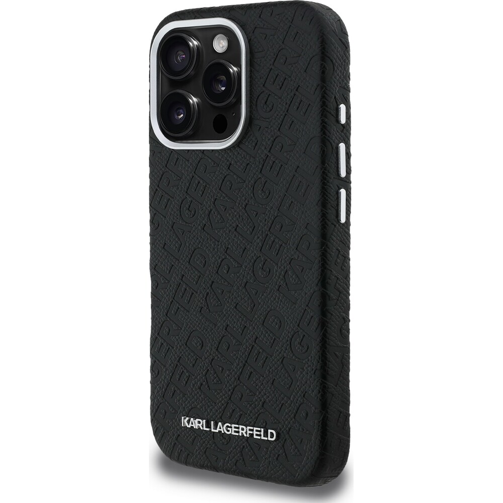 Karl-Lagerfeld-Grained-PU-Repeated-Logo-MagSafe-kryt-iPhone-16-Pro-cerny