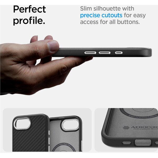 Spigen-Enzo-Aramid-MagSafe-kryt-iPhone-17e-16e-matne-cerny