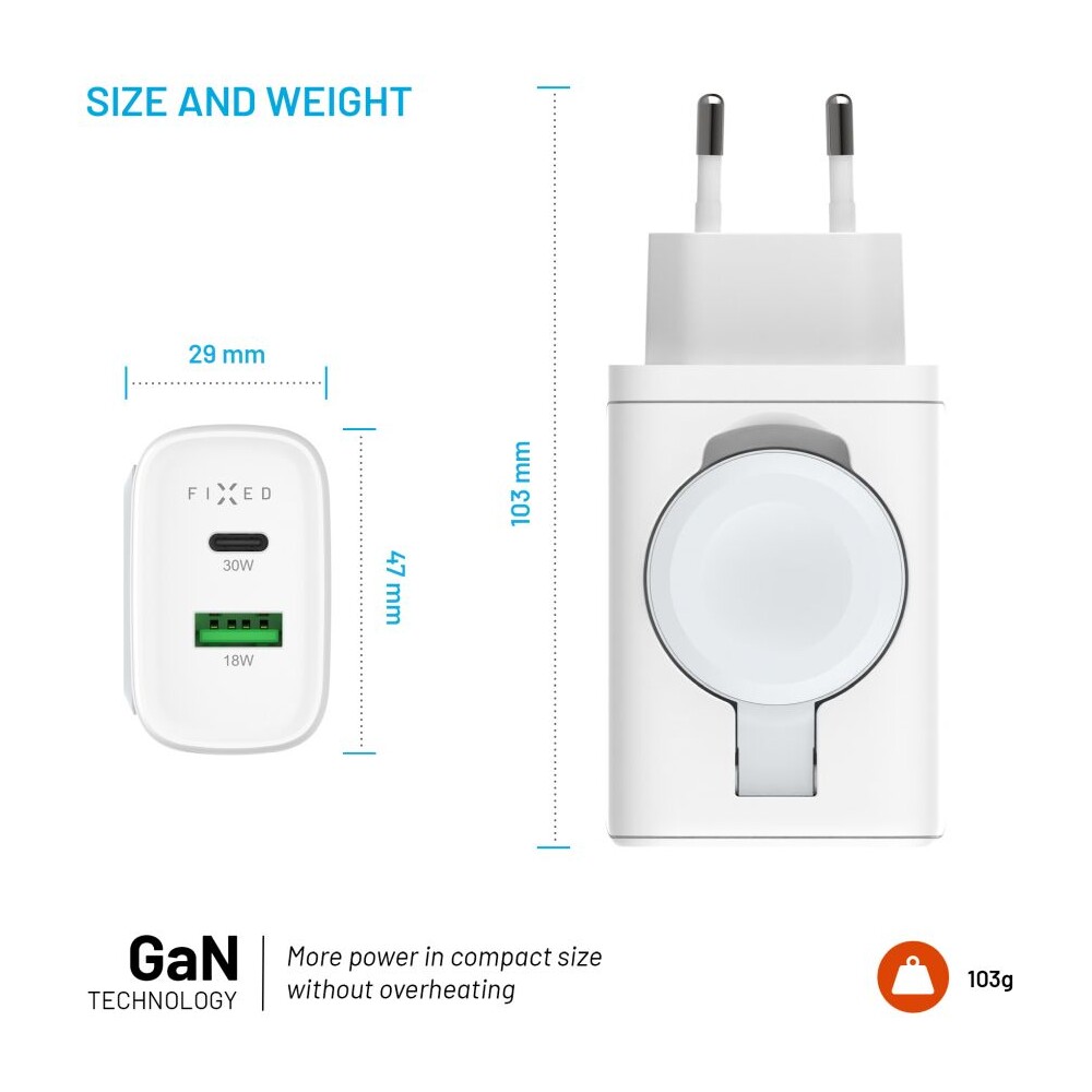 FIXED-Power-Socket-GaN-nabijecka-USB-A-USB-C-a-nabijeckou-pro-Apple-Watch-bila