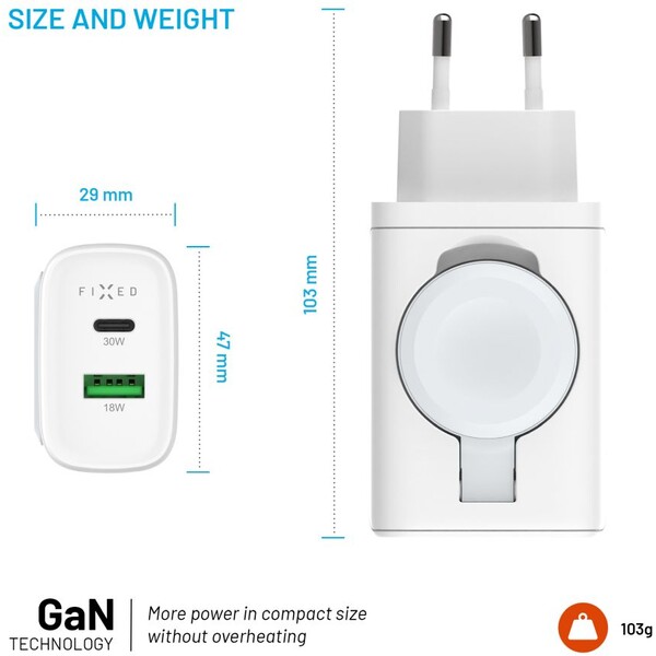 FIXED-Power-Socket-GaN-nabijecka-USB-A-USB-C-a-nabijeckou-pro-Apple-Watch-bila