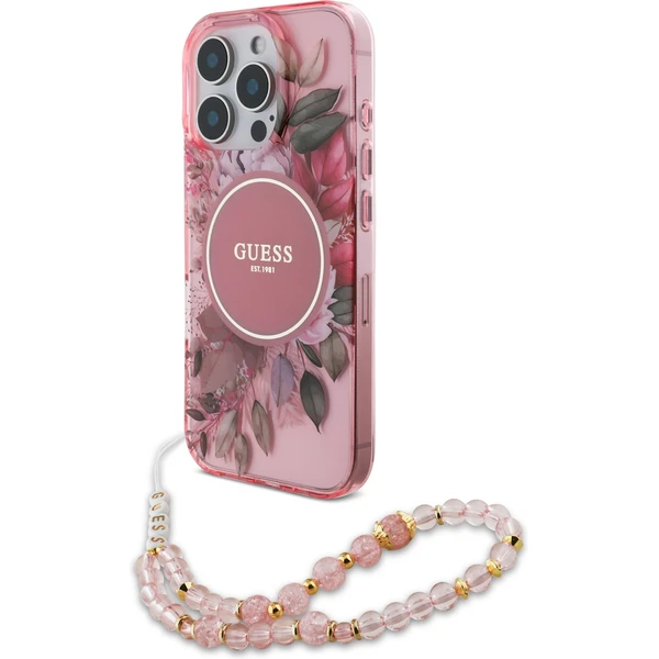 GUESS Housse iPhone 13/14/15 4G Vintage Gold Logo rose