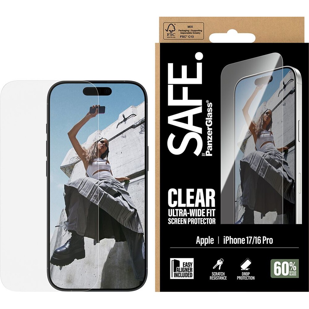 PanzerGlass-SAFE-Ultra-Wide-Fit-sklo-Apple-iPhone-17-16-Pro-s-instalacnim-rameckem