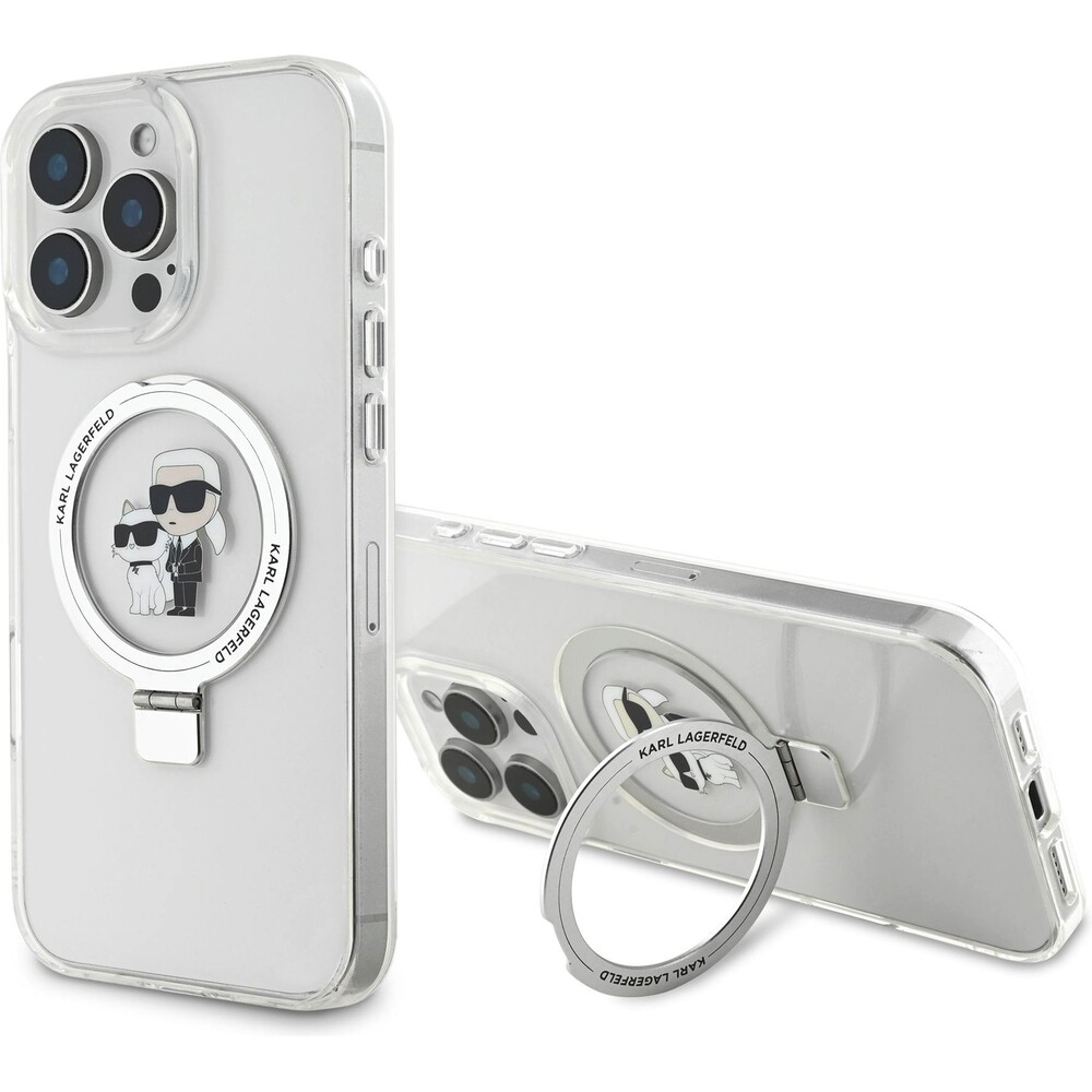 Karl-Lagerfeld-Ringstand-Karl-and-Choupette-MagSafe-kryt-pro-iPhone-16-Pro-Max-bily