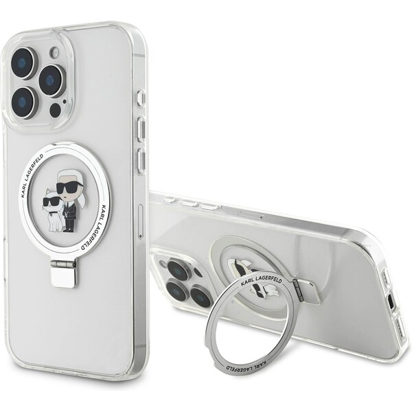 Karl-Lagerfeld-Ringstand-Karl-and-Choupette-MagSafe-kryt-pro-iPhone-16-Pro-Max-bily