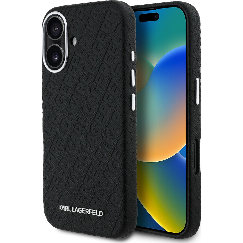 Karl-Lagerfeld-Grained-PU-Repeated-Logo-MagSafe-kryt-iPhone-16-cerny