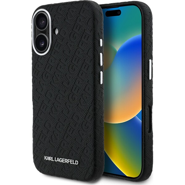 Karl-Lagerfeld-Grained-PU-Repeated-Logo-MagSafe-kryt-iPhone-16-cerny