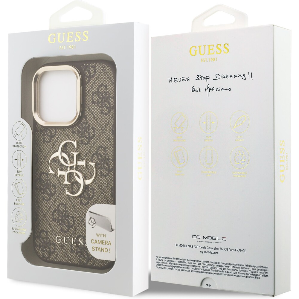 Guess-PU-4G-Metal-Logo-Stand-Camera-Frame-kryt-iPhone-15-Pro-hnedy