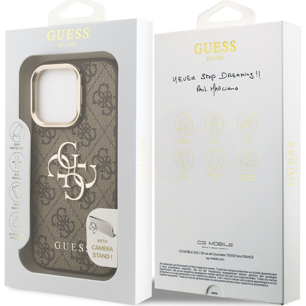 Guess-PU-4G-Metal-Logo-Stand-Camera-Frame-kryt-iPhone-15-Pro-hnedy