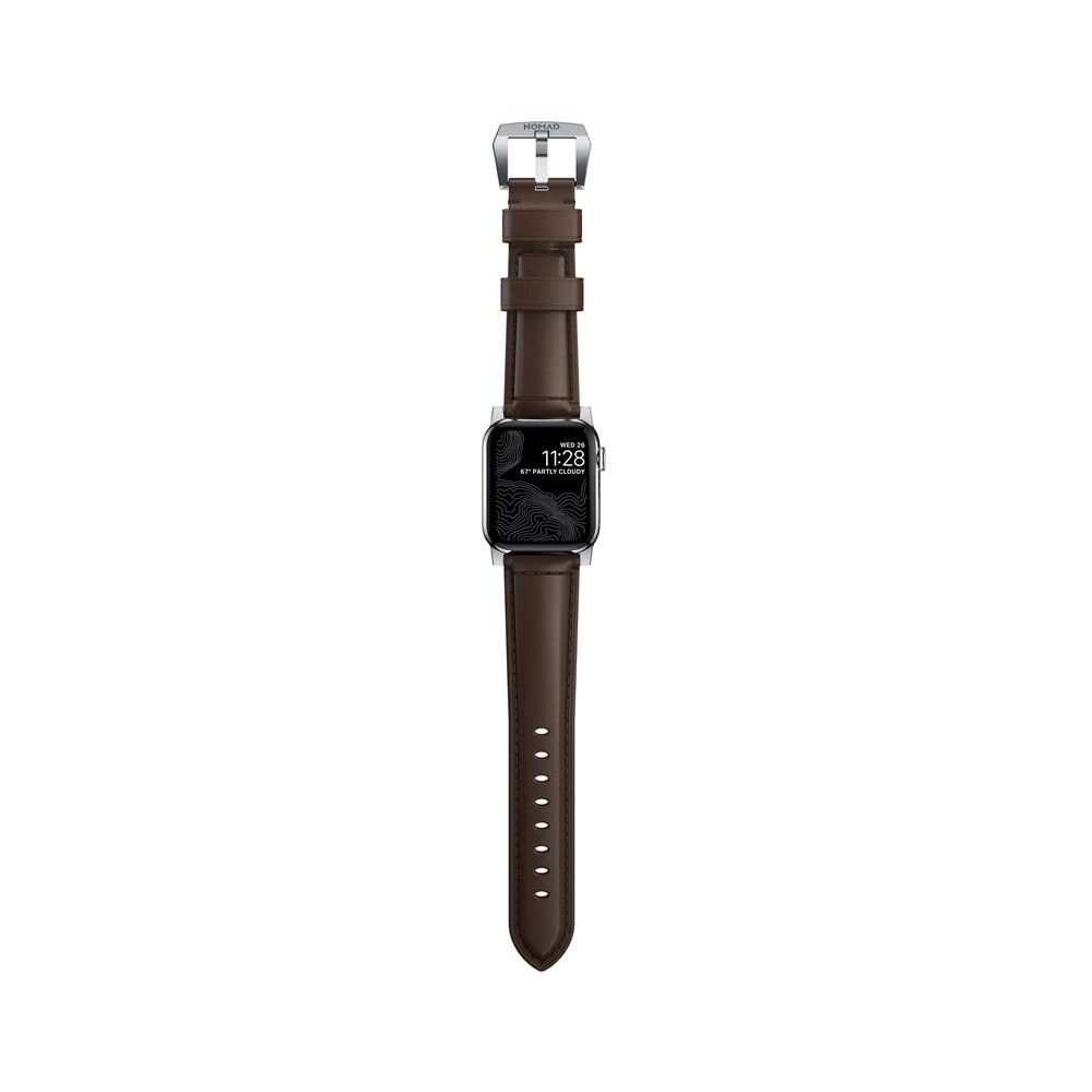 Nomad-Traditional-kozeny-reminek-Apple-Watch-Ultra-49mm-8-7-45mm-6-SE-5-4-hnedy-stribrne-prezky