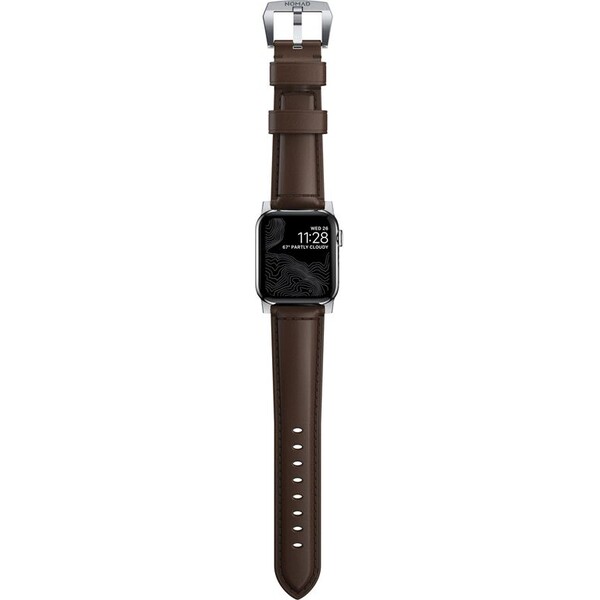 Nomad-Traditional-kozeny-reminek-Apple-Watch-Ultra-49mm-8-7-45mm-6-SE-5-4-hnedy-stribrne-prezky