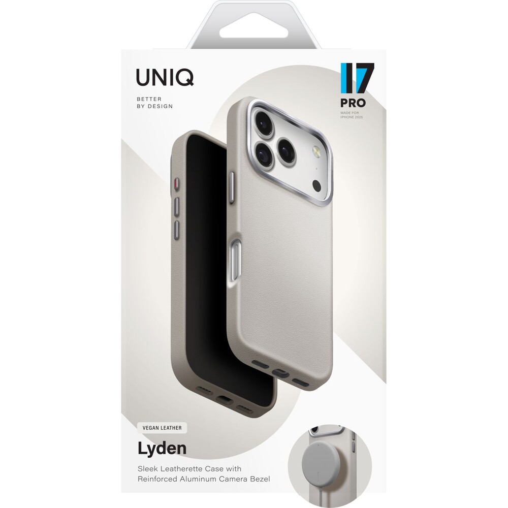 UNIQ-Lyden-Premium-Leatherette-MagClick-MagSafe-kryt-iPhone-17-Pro-Clay