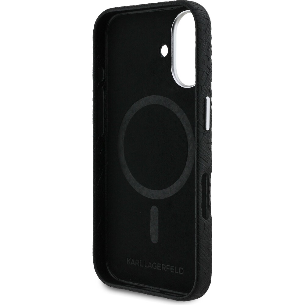 Karl-Lagerfeld-Grained-PU-Repeated-Logo-MagSafe-kryt-iPhone-16-cerny