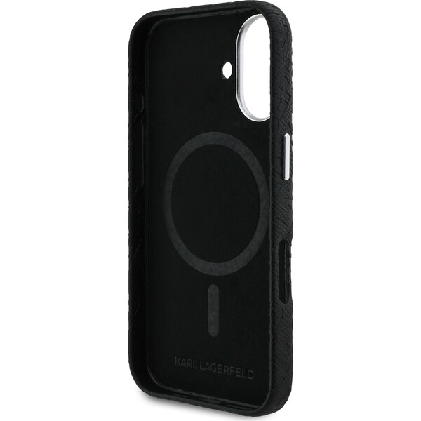 Karl-Lagerfeld-Grained-PU-Repeated-Logo-MagSafe-kryt-iPhone-16-cerny