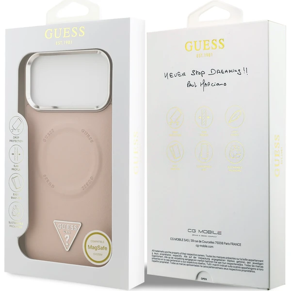 Guess-PU-Leather-Triangle-Logo-MagSafe-kryt-iPhone-17-Pro-Max-ruzovy