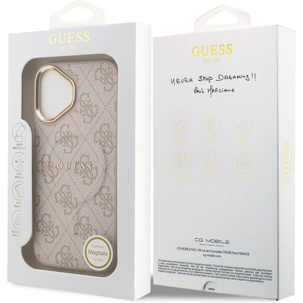Guess-PU-Leather-4G-Gold-Frame-MagSafe-kryt-iPhone-17-ruzovy