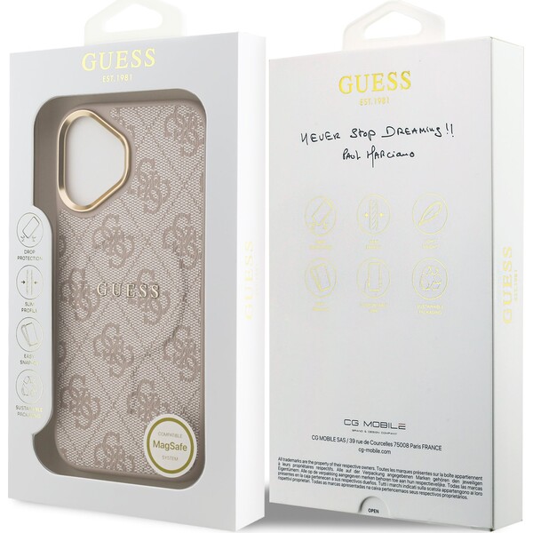 Guess-PU-Leather-4G-Gold-Frame-MagSafe-kryt-iPhone-17-ruzovy