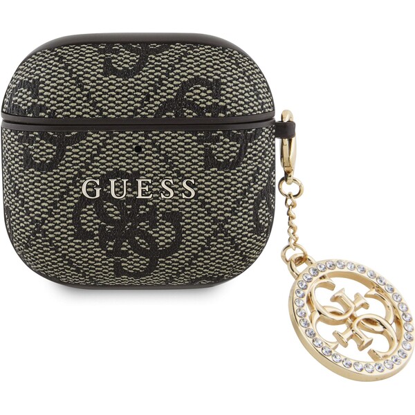Guess-4G-Script-PC-PU-Charm-pouzdro-AirPods-4-hnede